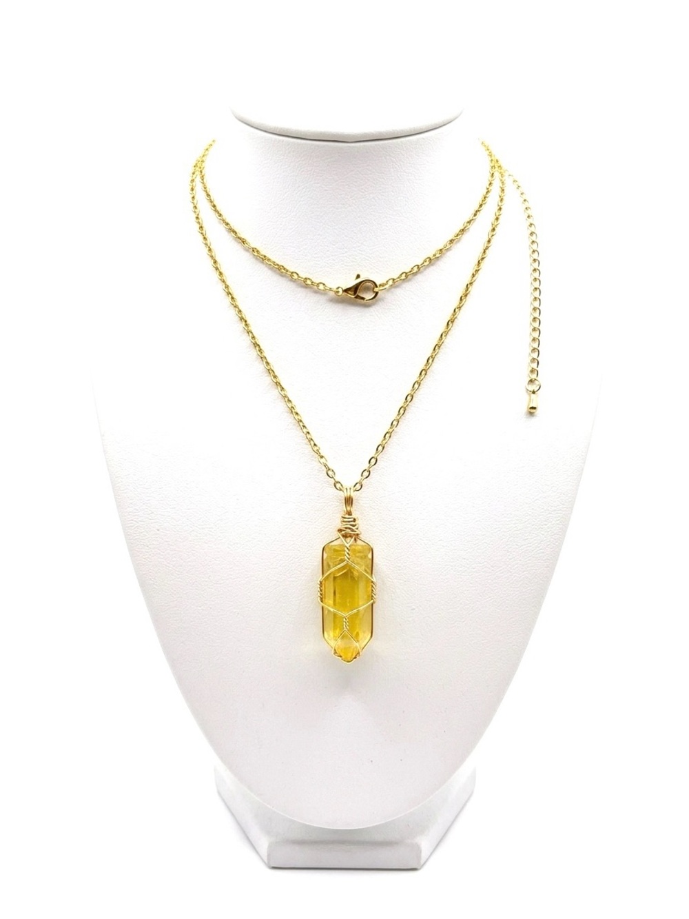 New Handmade Yellow Citrate 10k Gold Wire Wrapped S925 Silver Amulett Necklace